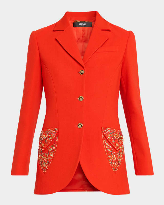 Studded Single-Breasted Wool Crepe Jacket
